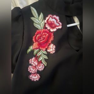 mesh rose embroidered top